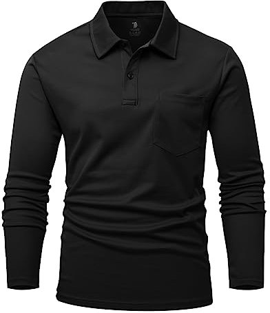 YSENTO Herren Poloshirts Langarm Golfshirts Schnelltrocknend Atmungsaktiv Outdoor Funktionell Tennis Arbeit Casual Polo T-Shirts Tops mit Brillenhalter(Schwarz,M)