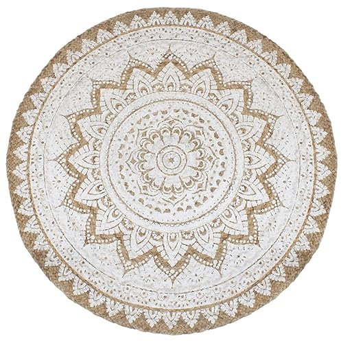 vidaXL Teppich Jute Geflochten Bedruckt Handgefertigt Wohnzimmerteppich Juteteppich Handwebteppich Bodenmatte Schlafzimmer Wohnzimmer Flur 210cm Rund