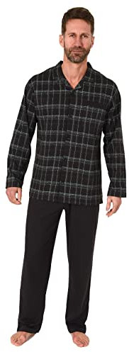 Normann Herren Schlafanzug Pyjama zum durchknöpfen in edler Karo Optik - auch in Übergrössen, Farbe:dunkelgrau, Größe:64/66