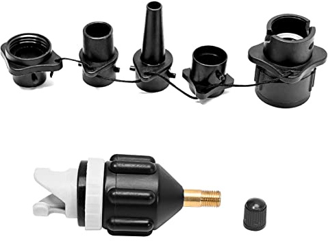 Vkinman SUP Pumpenadapter Aufblasbare Boot Luftpumpe Luftventil Adapter Kit Paddleboard Luftdüse Multifunktionaler Umwandlungskopf Luftadapter mit 4 Luftventildüsen (Schwarz)