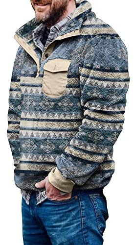 Felpa in Pile Uomo Invernale Pesante Caldo Pullover Peluche con Bottoni Moda Vintage Manica Lunga Vintage Sportivi Sweatshirt Felpe senza Cappuccio