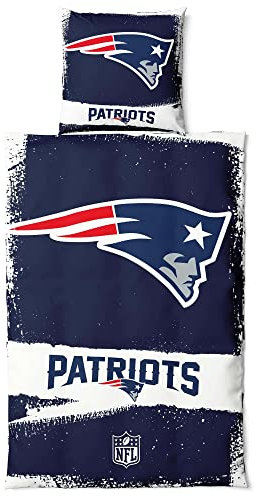 New England Patriots NFL Bettwäsche Set ** Raw ** Baumwolle, Reißverschluss, 135x200 cm Bettdeckenbezug und 80x80 cm Kissenbezug