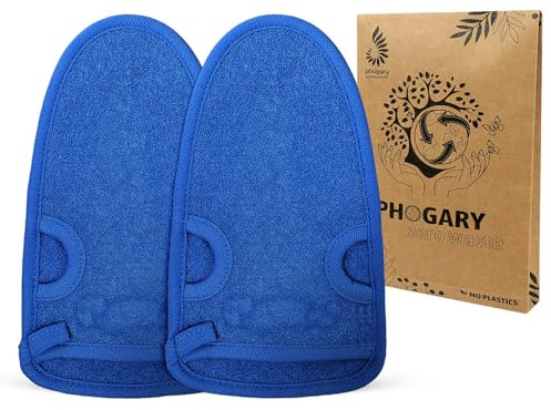 2 Stück Peelinghandschuh rau für Körper, Dusch Schwamm Body Gesicht - Peeling für Hamam, Sauna, Dusche, Körperpeeling & Massage Handschuhe (Blau)