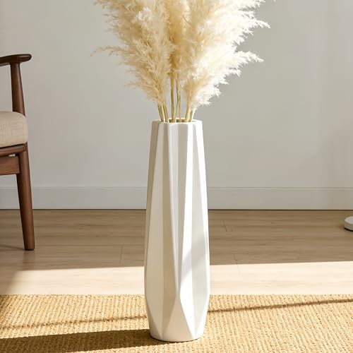 Große Bodenvase aus Keramik, GDSZJLJ Weiß, 45 cm hoch, Blumenvasen, dekorative Vasen für Wohnzimmer, Moderne Heimdekoration, Büro, Schlafzimmer, Küche, Hochzeit, Hausdekoration, Geschenk für Hochzeit