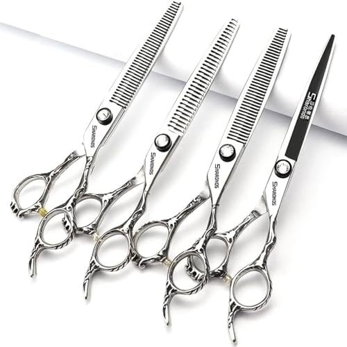 7 Zoll friseurscheren 440c Hohe härte feine Muster professionelle Salon Friseur haar schneiden und verdünnung frisur beschneiden werkzeug (4-teiliges Set)