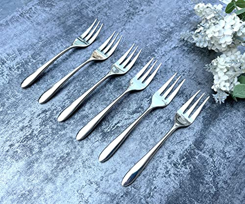 Appetizers Dessert Cake Forks,5 Inch, Food Safety Grade Material 18/10 Stainless Steel 3-tine Cocktail Mini Salad Fruit Fork Set of 6