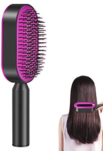 Selbstreinigende Haarbürste für Damen, 3D Air Cushion Massager Brush, Tragbarer Haarbürste mit entwirrenden Kugelstiften, Self Cleaning Massagebürste, zum Entfernen von Haarverwicklungen und Knoten