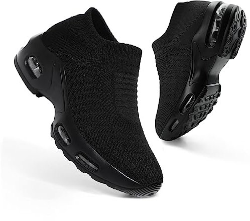 Womens Trainers Ladies Shoes Slip on Casual Air Cushion Sneakers Mesh Breathable Arch Support Walking Shoes(C Black,41EU)