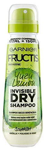 Garnier Fructis Invisible Dry Yuzu Lemon Trockenshampoo ohne Wasser mit Ton und Reispulver, erfrischend - 3 Flaschen à 100 ml