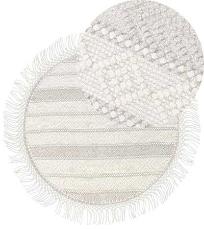 Teppich Wolle beige ⌀ 140 cm rund mit Muster und Fransen Boho Stil Baltalar