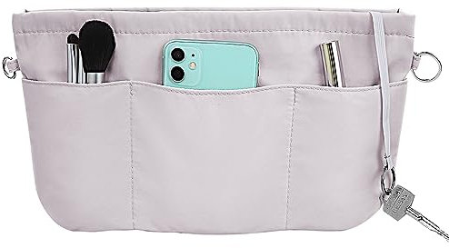 Handtaschen Organizer Nylon, Handtaschen Organizer mit Schlüsselbun, Taschenorganizer Filz Bag in Bag Tasche Organizer, Innentaschen für Handtaschen mit Schlüsselkette (Grau L)