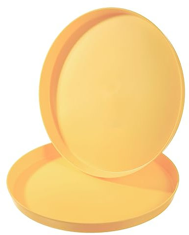 PATIKIL 11 Restaurant Serving Trays, 2 Pcs Round Non-Slip Food Service Tray Platter Reusable Plastic Fast Food Serving Tray for Bar Coffee Home Cafeteria Hotel, Yellow