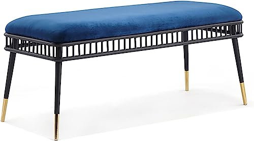 GArcan Ottomane-Bank aus Samt, gepolsterte Sitzbank, Metall-Eingangsbank, Schlafzimmerbank, Moderne Schuhbank, Bettbank, Multifunktionsbänke, blau-Schwarze Beine, 120 x 40 x 45 cm (47 x 16 x 18 Zol