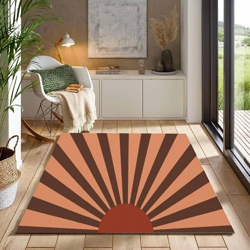 LVTFCO Böhmisches Sonnenaufgangsmuster Teppiche, Retro-Pop-Art-Stil rutschfest Designerteppich - für Wohnzimmer, Schlafzimmer, Kinderzimmer, Büro, etc 100 x 150 cm