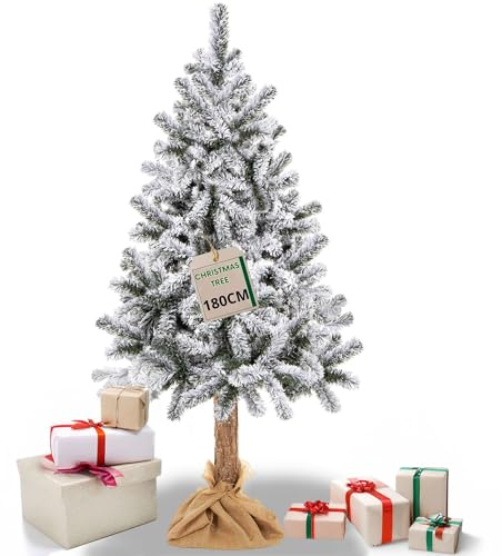 SPRINGOS Albero di Natale Artificiale Abete con tronco naturale neve artificiale 180 cm