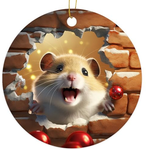 3D Break Through Hamster Christmas Ornament - Christbaumschmuck - Christmas Oranment - Xmas Tree Decoration - Fun 2023 Christmas Ornament - 7,6 cm Round PVC Ornament - Printed in USA AAO237