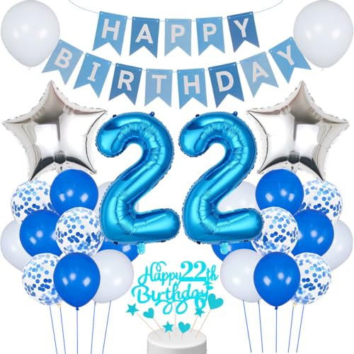 Conruich 22. Geburtstag Dekoration, Luftballon 22. Geburtstag Mann Deko, Blau Tortendeko Geburtstag 22 Jahre Mann, Folienballon 22 Geburtstag Mann Dekoration, Geburtstagsdeko 22 Jahre Männer Frauen