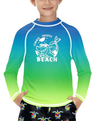 Jungen Lange Ärmel UV Shirt Schnelltrocknend Rundhals UPF 50+ Sonnenschutz Rashguard Beach Blau Grün 150