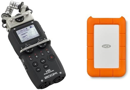 Zoom H5 4-Track Portable Recorder for Audio for Video, Music, and Podcasting, Stereo Microphones & LaCie Rugged USB-C, 5TB, Portable External Hard Drive, Drop, Shock, Dust, Rain Resistant