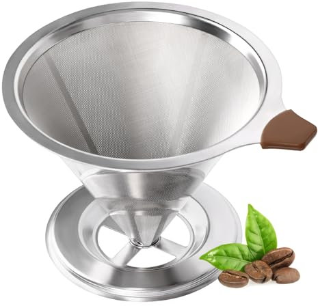 Piymnys Kaffeefilter,Edelstahl wiederverwendbare Kaffee Filter,Handfilter Ideal für Filterkaffee Ermanenter Papierloser Kaffeefilter Ermanent Kaffee Dripper für 2-3 Tassen