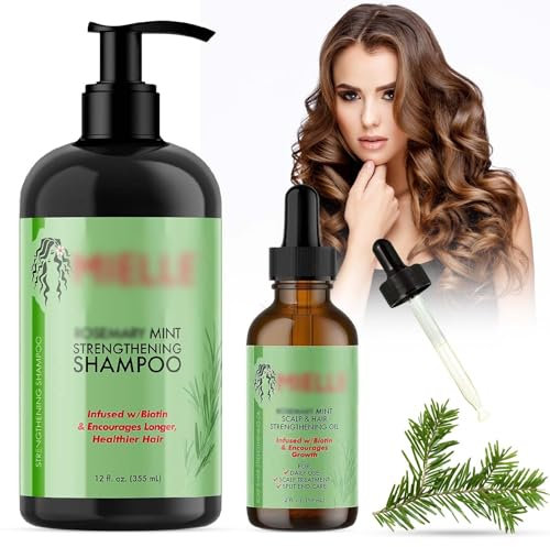 2 Stück Rosmarin Shampoo Rosmarinöl Haare Rosemary Shampoo Stärkungsshampoo 335ml und 59ml Rosemary Oil Rosmarin Haaröl Gegen Haarausfall Shampoos für Haare & Kopfhaut für Alle Haartypen