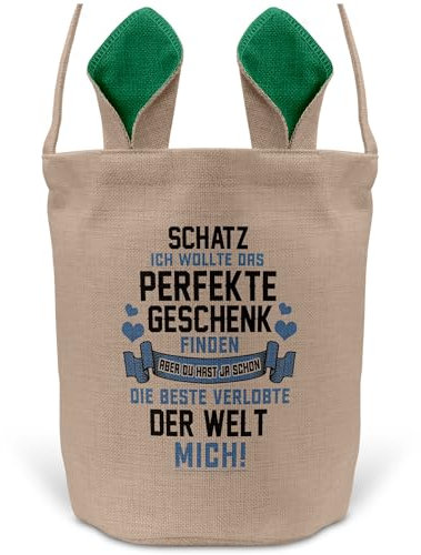 22Feels Verlobter Männer Osterkorb mit Henkel Ostergeschenk Tragetasche Ostern Deko Osternest Körbchen Hasenohren (Beige/Grün)