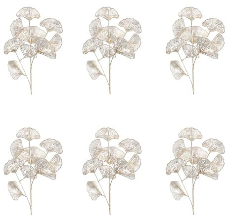 JDEFARF 6 Stück Künstliche Ginkgo-Blätter, Zweige, 67,9 cm, Künstliche Goldene Pflanzen, Gefälschte Hohle Ginkgo-Blätter, Stiel-Picks, Simulationspflanzenbüsche für Zuhause, Party, Hochzeit,(#1)