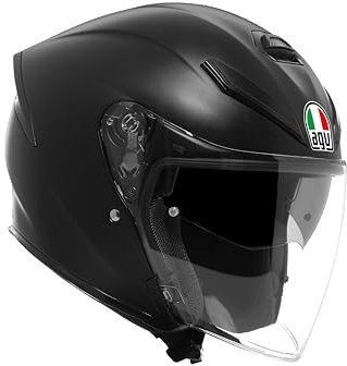 AGV - K5 JET EVO E2206, Casco da Moto Jet Unisex, Casco Moto Open Face in Fibra di Carbonio e di Vetro, con Visiera Antigraffio e Anti-UV, Matt Black, S