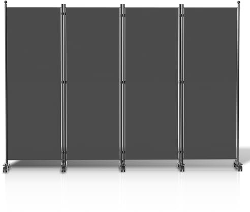 Vkechh Paravent Raumteiler auf Rollen, 228x181x30cm Trennwand Faltbar 4-teilig,Sichtschutzwand für Balkon Garten,Spanische Wand Sichtschutz Polyesterfaser,Paravent Einfache Installation（Anthrazit）