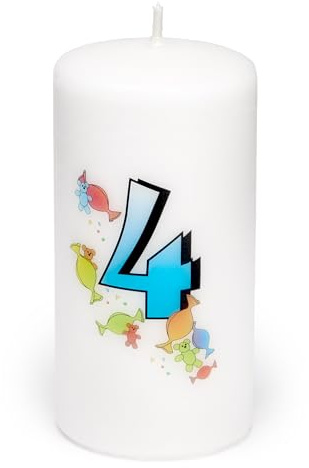 Garronda Geburtstagskerzen mit Motiv 4 Jahre 6x12cm und 24 Std. Brenndauer Geschenk für Mädchen & Jungen zum Kinder oder Erwachsener Geburtstag GD-0076