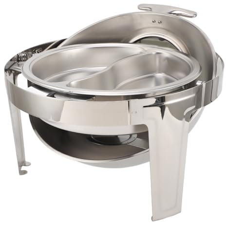 Wifehelper Set Scaldavivande Rotondo, Scaldavivande Visibile Rotondo in Acciaio Inossidabile, Server per Scaldavivande a Temperatura Regolabile con Copertura per Ristorante (Pentola a 2