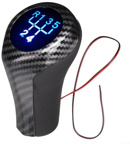 ReachMall Futuristischer Schaltknauf aus PU-Leder mit LED-Licht für E46 E90 E91 E92 für X1 Silber + Schwarz/Kohlefaser-Stil (5-Gang-Karbonfaser-Stil, 5 Gänge)