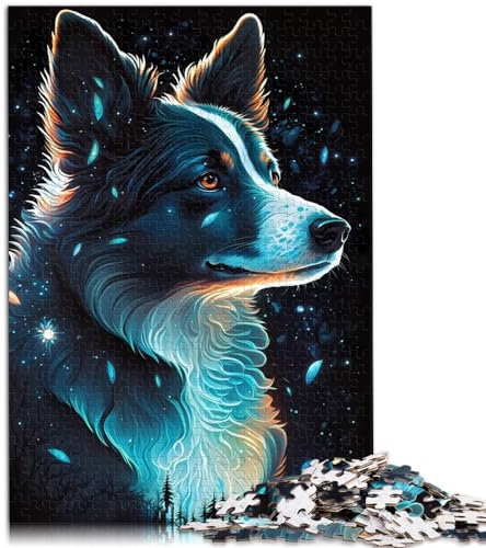 Puzzle für Border Collie-Hunde, 1000-teiliges Puzzle für Erwachsene, Holzpuzzle ganze Familie und die 1000 Teile (50 x 75 cm)