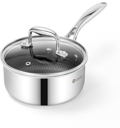 DELUXE Hybrid-Keramik-Kochtopf mit Antihaftbeschichtung und Deckel aus gehärtetem Glas, Edelstahl-Topf mit kühlbleibendem Griff, spülmaschinenfest, ofenfest, induktionsgeeignet, kompatibel mit allen