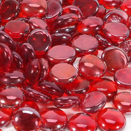 vchin Feuerschalen-Glasperlen, roter Glanz, reflektierend, gehärtetes Glas, Felsen für Natur-, Propangas- oder Gaskamin, Feuerstelle, Tisch, Murmeln für Vase, Landschaftsbau, Heimdekoration, 9 kg