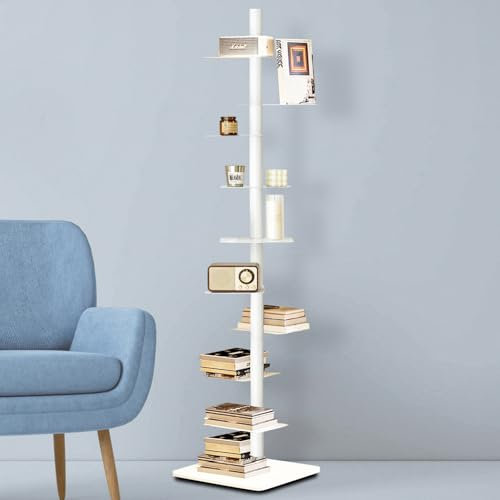 LXSEHN Vertikaler Bücherturm mit 9 Etagen, Bodenstehendes Bücherregal aus Metall, Hohe Offene Regale 360-Grad-Display Organisator für Studie, Wohnzimmer, Büro, Schlafzimmer (weiß, 178 X 40 X 40 cm)