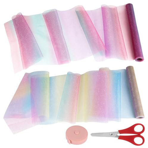 Haocjanc 2 Stück Tischläufer Regenbogen Glitzer, 30cm x 5m Tüllband, Glitzer Tüllstoff mit Farbverlauf, Regenbogen Glitter Tüll für Party, Hochzeitsdekoration und DIY Projekt