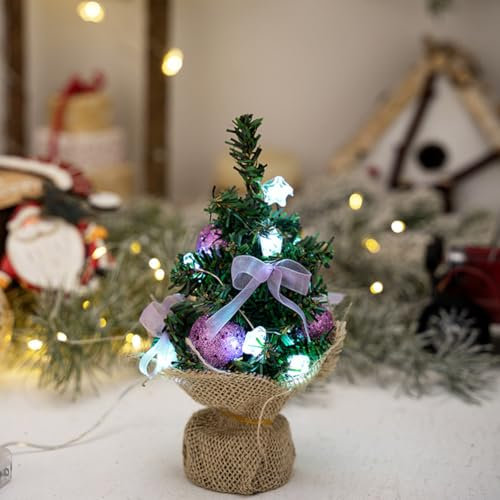 Junerain Mini Weihnachtsbaum mit Beleuchtung LED, 20cm Kleiner Weihnachts Baum Tisch Dekor Beleuchteter Christmas Tree Miniatur Weihnachtsdeko for Home Office Esstisch Desktop