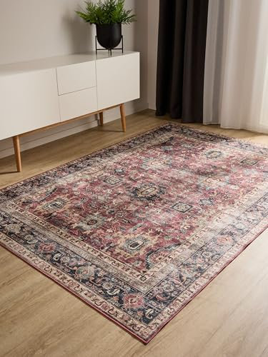 benuta Basic Waschbarer Teppich George - Multicolor 140x200 cm - Kunstfaser - Rechteckig & im Style: Vintage, Elegant, Retro - Pflegeleicht für Wohnzimmer Schlafzimmer