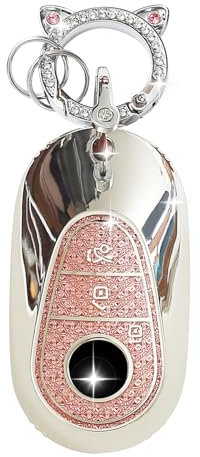 ZVRSUA Coque de Clé de Voiture pour Mercedes Benz,Joli Porte Clé Voiture en Argent Incrusté de Diamants,Accessoire Voiture Compatible avec Mercedes S G E GLC EQE EQS 300 350 450 500 560 580 (Rose)
