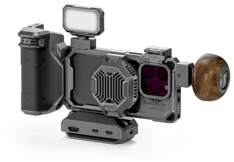 Tilta Khronos Ultimate Kit für iPhone 16 Pro – Space Grey | Schutzhülle | Lüfter | Focus PD Griff | LED Panel USB-C Hub | Holzgriff | SSD-Halter | Filterschale | ND-Filter TK-IP16-PB-SG