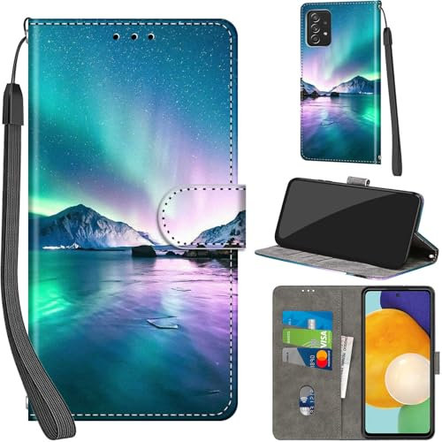 PHINIENLAND Handyhülle für Samsung Galaxy A53 5G Hüllen Premium Leder Case Klappbar Wallet Magnet Kartenfach Standfunktion Schutzhülle kompatibel mit Samsung A53 5G Cover,Aurora