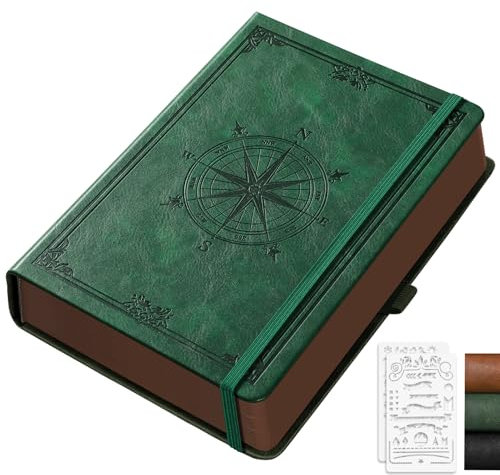 AUTEMPO Notizbuch A5 Blanko, Hardcover Leder Dickes Notizbuch, 320 Seiten 100gsm Blanko Papier(14.5 x 21 cm), Skizzenbuch mit 1 Innentasche, Geeignet für Männer und Frauen, Dunkelgrün