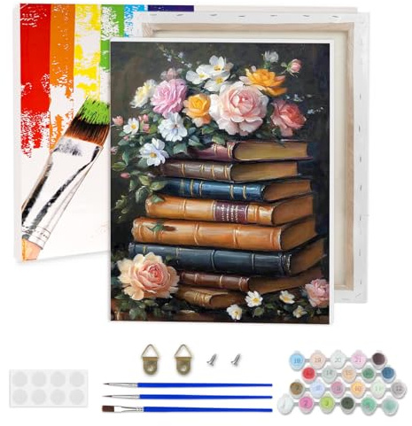 AIRDEA Bücher Malen nach Zahlen Erwachsene, DIY Handgemalt Ölgemälde Kit, Vintage-Rosen Paint by Numbers mit 3-Pinseln und Acrylfarbe 30x40 cm (Gerahmt)
