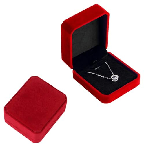 Cuicany Samt-Schmuckschatullen für Halsketten, Samt Schmuckset Box Quadratisch, Große Halskette Box, Anhängerbox Aufbewahrungsbox für Hochzeit, Geburtstag Valentinstag (Rot)