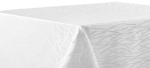 texpot Tischdecke 130 x 220 cm Weiß Streifen bügelfrei Tischtuch fleckabweisend