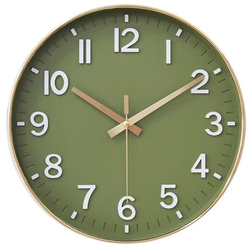 HZDHCLH 30cm Lautlos Wanduhr ohne Ticken Schleichende Sekunde mit Arabisch Ziffer für Büro, Klassenzimmer, Zuhause, Wohnzimmer, Schlafzimmer(Matcha Gold,30CM)
