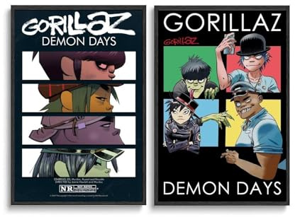2 PCS Gorillaz Poster Vintage Demon Days Band Music Cover Poster Für Zimmer, Ästhetische Leinwand-Wandkunst, Schlafzimmer-Dekor Poster 12x18inch(30x45cm)