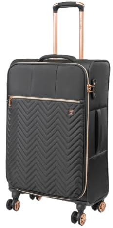 Gino Ferrari Luggage Softside Suitcase with Wheels - Soft Shell Travel Wheeled Cases | Softer Premium Detailed Suitcases for Holidays, Breaks and Getaways (Black, Medium)