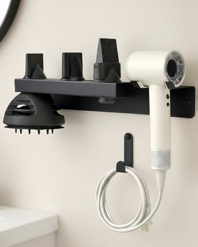 BANJEKT Föhn Halterung, Fönhalter für Dyson Supersonic, Föhnhalterung ohne Bohren aus Edelstahl, Wandhalterung fürs Bad, Fönhalter schwarz, für bis zu 5 Dyson Zubehörteile
